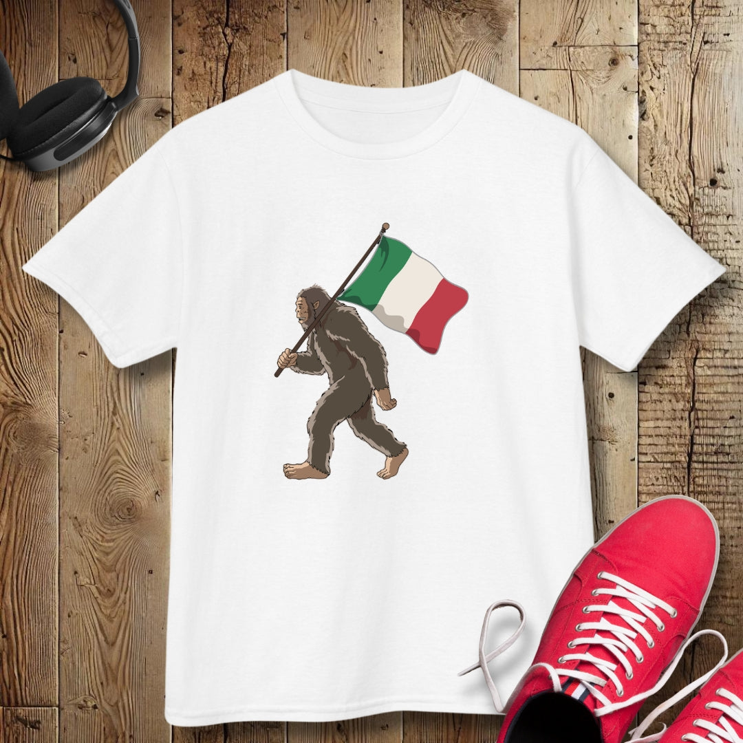 Sasquatch Big Foot with Italian Flag Kids Tee
