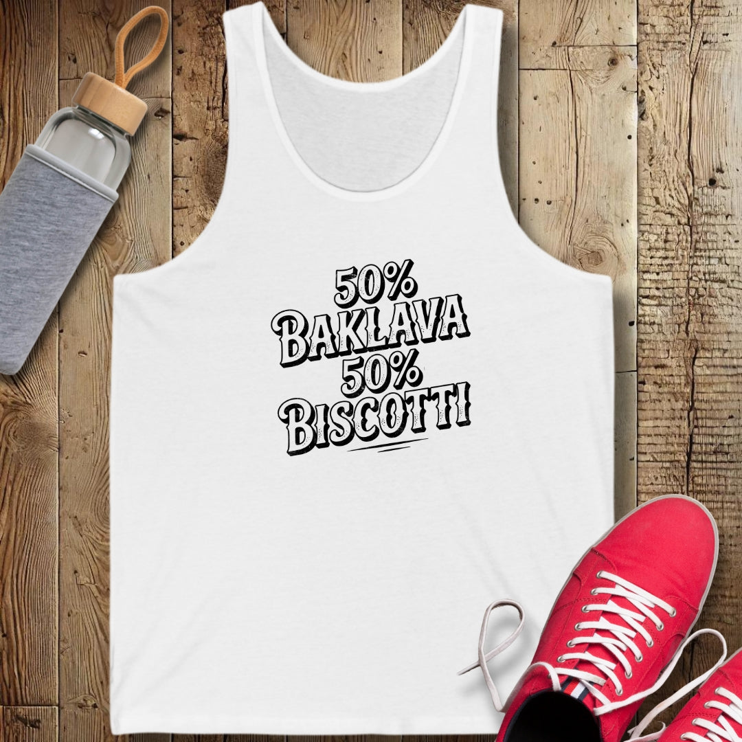 50% Baklava 50% Biscotti Half Greek Italian Unisex Jersey Tank