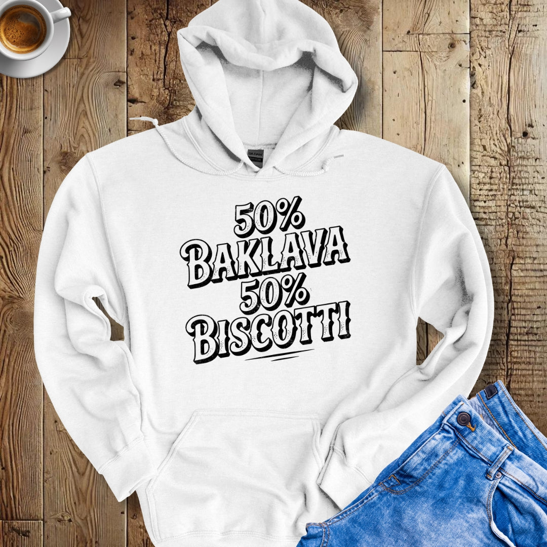 50% Baklava 50% Biscotti Half Greek Italian Hoodie Sweatshirt