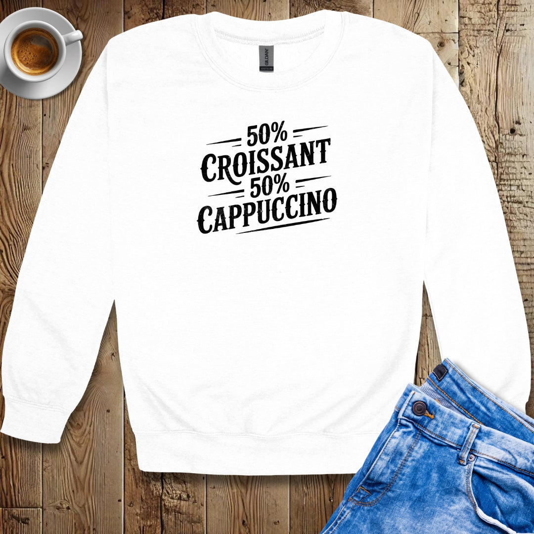 50% Croissant 50% Cappuccino Half French Italian Crew Neck Sweatshirt