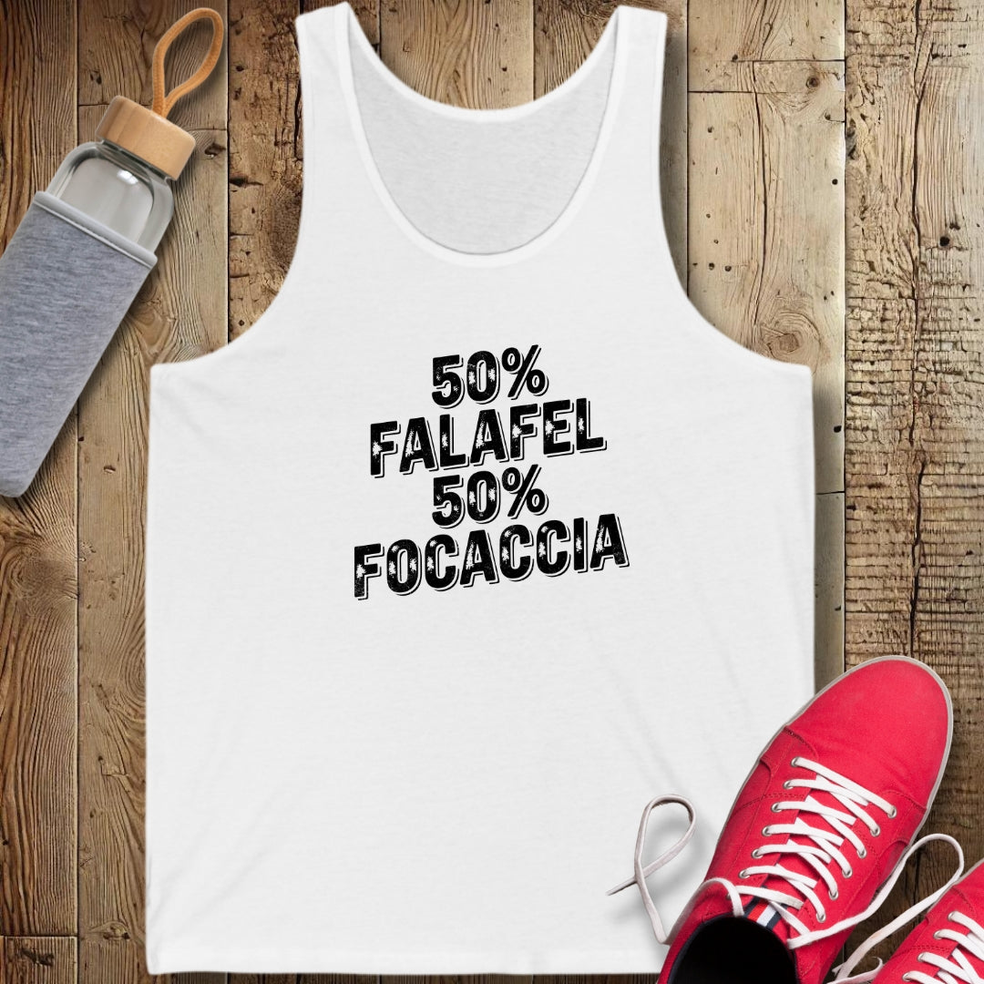 50% Falafel 50% Focaccia Half Lebanese Italian Unisex Jersey Tank