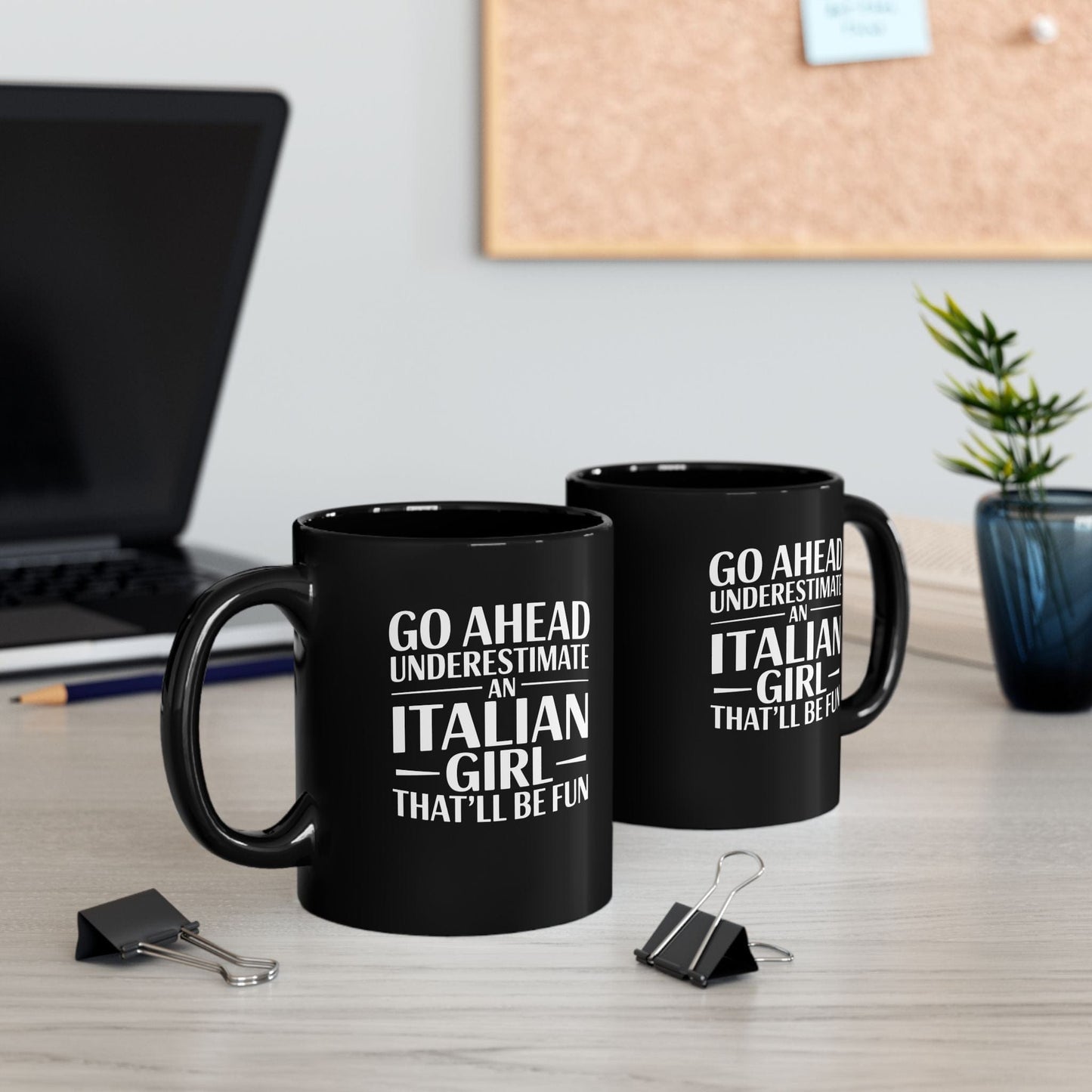 Underestimate Italian Girl Black Mug (11oz, 15oz)