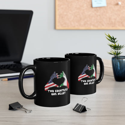 Two Countries One Heart Italian American Flags Black Mug (11oz, 15oz)
