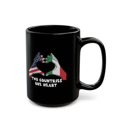 Two Countries One Heart Italian American Flags Black Mug (11oz, 15oz)