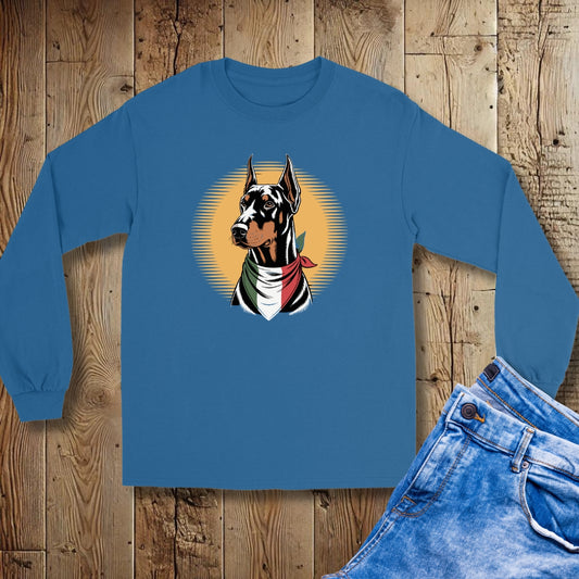 Doberman Italian Flag Bandana Unisex Long Sleeve Tee