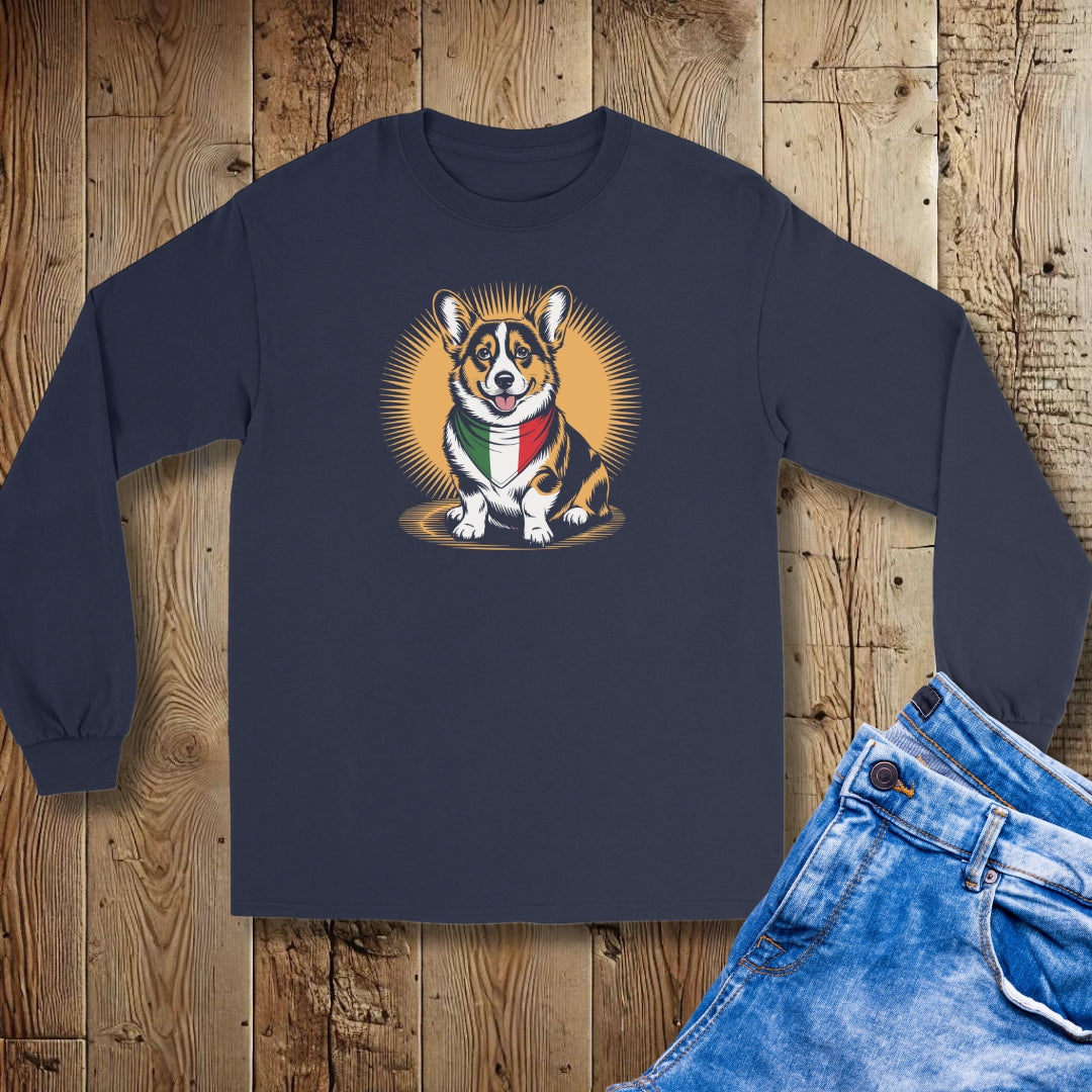 Corgi Italian Flag Bandana Unisex Long Sleeve Tee