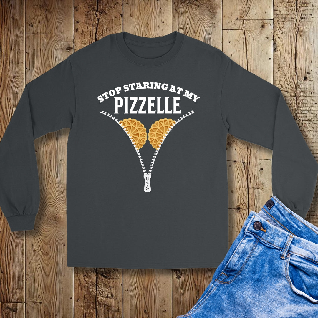 Stop Staring at My Pizzelle Unisex Long Sleeve Tee
