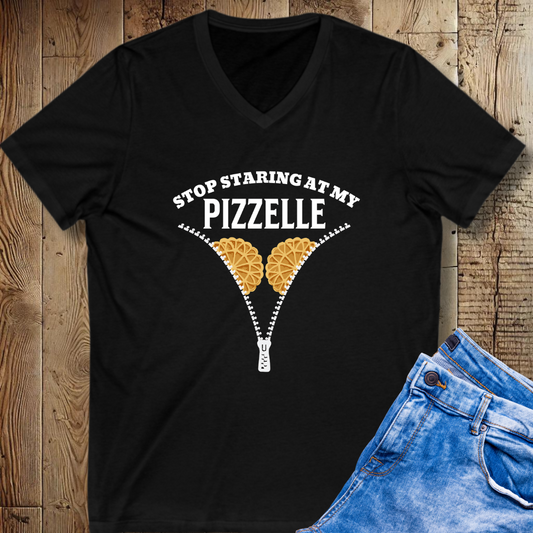Stop Staring at My Pizzelle Short Sleeve V-Neck Tee