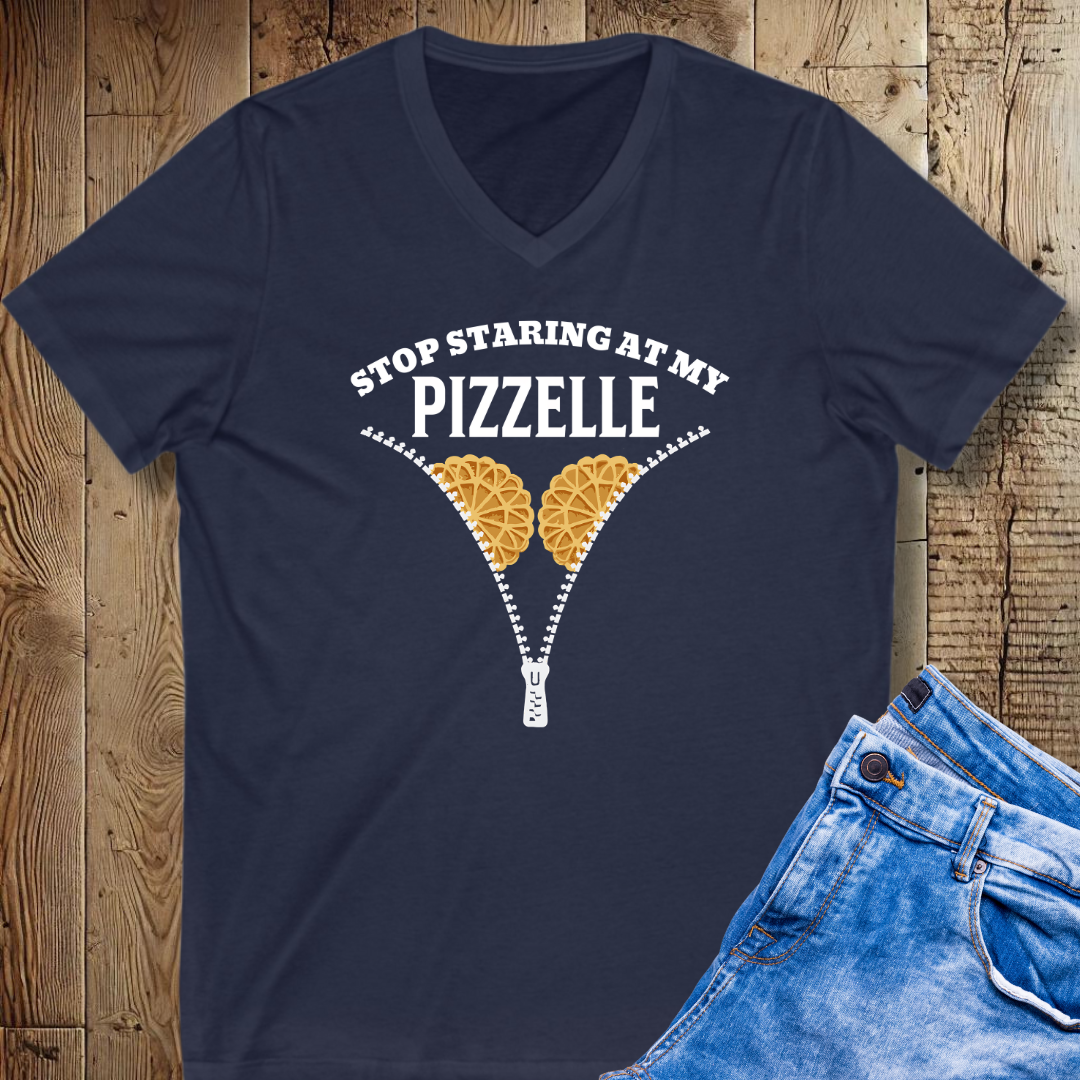 Stop Staring at My Pizzelle Short Sleeve V-Neck Tee