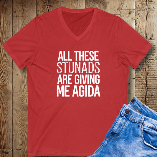 Stunads Giving Me Agida Short Sleeve V-Neck Tee
