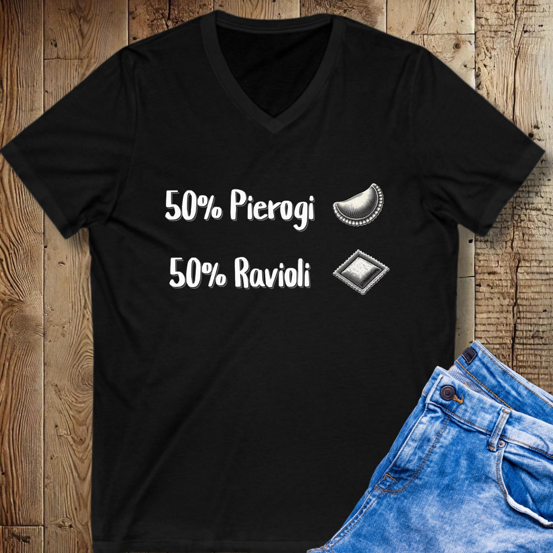 50% Pierogi 50% Ravioli Half Polish Short Sleeve V-Neck Tee