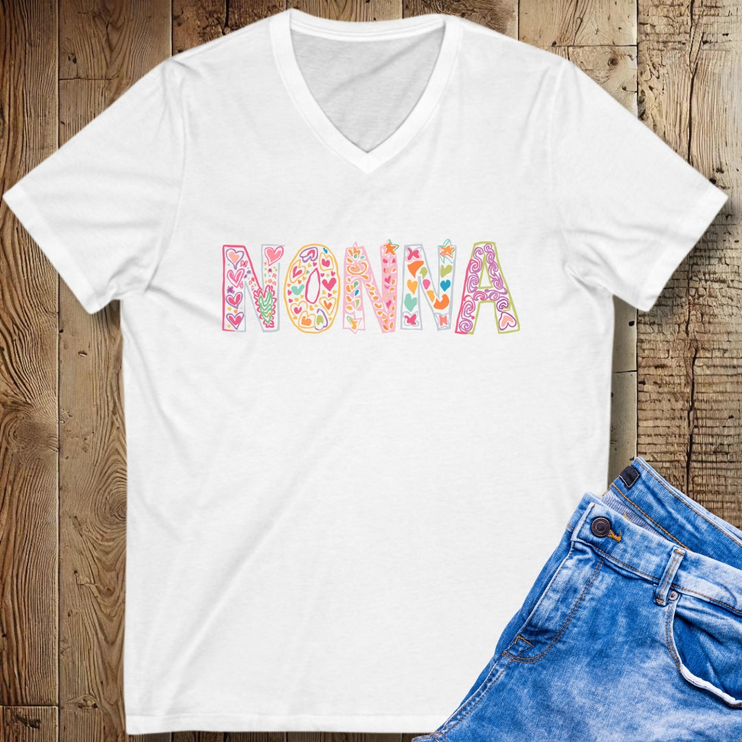 Nonna Doodles Short Sleeve V-Neck Tee