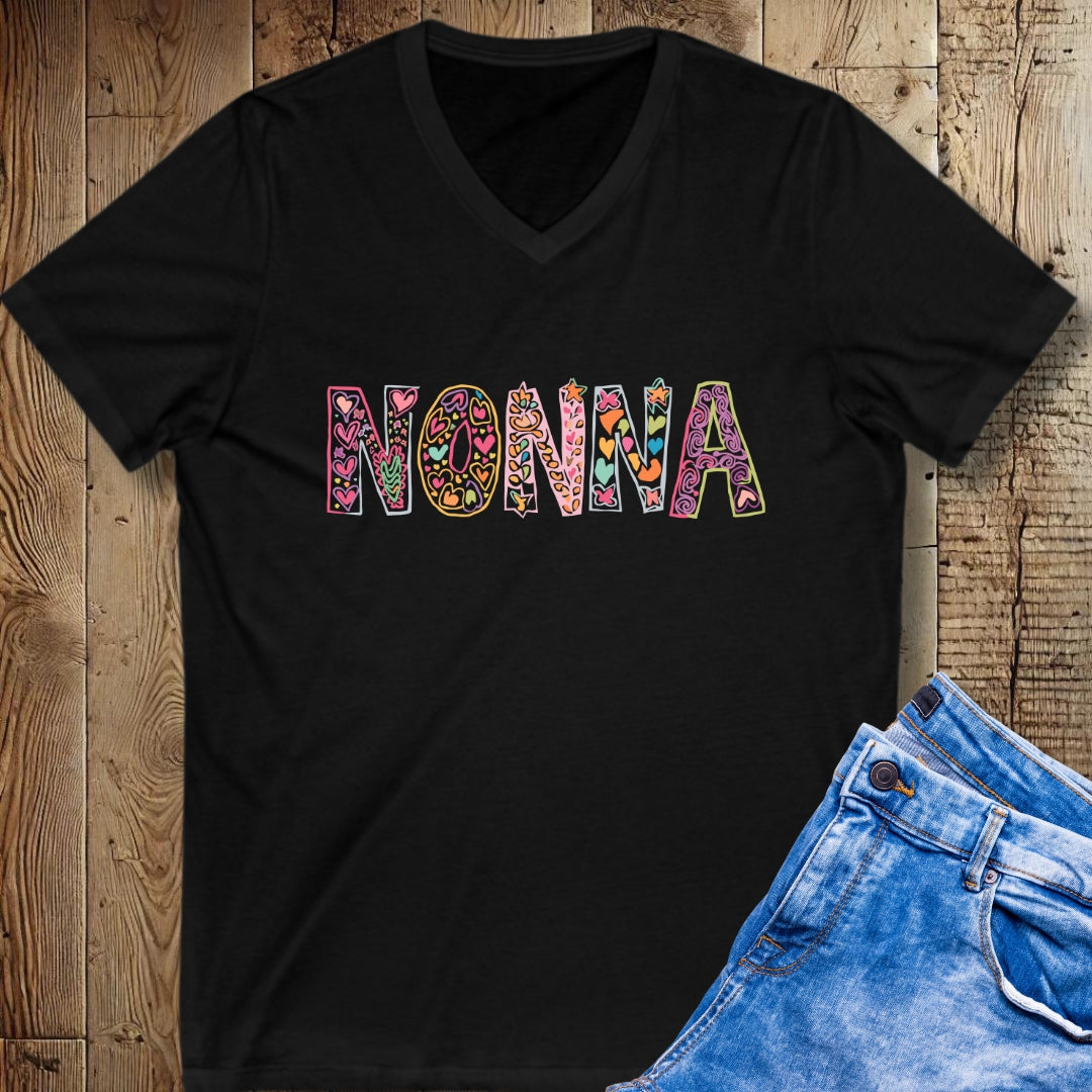 Nonna Doodles Short Sleeve V-Neck Tee