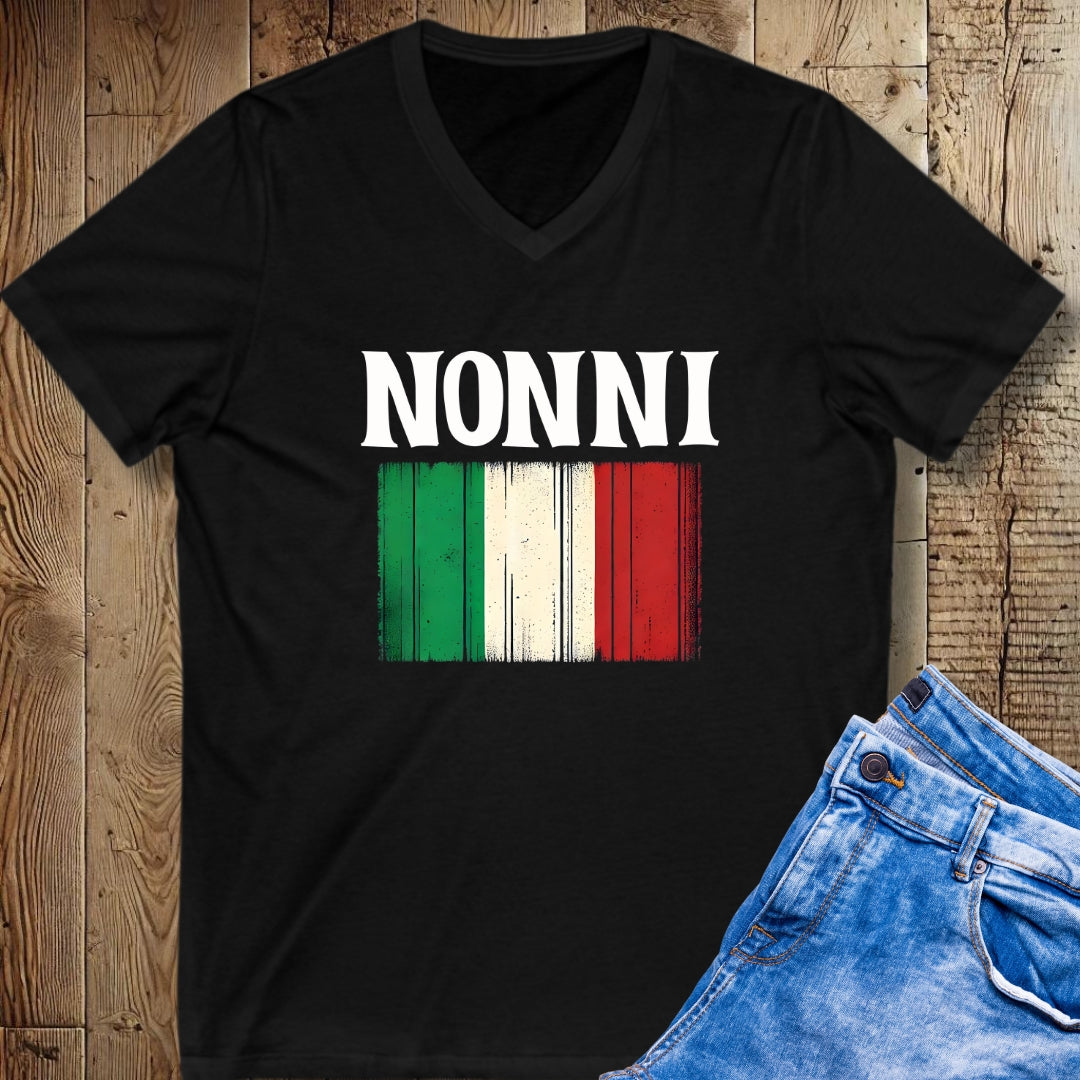 Nonni Distresed Italian Flag Short Sleeve V-Neck Tee