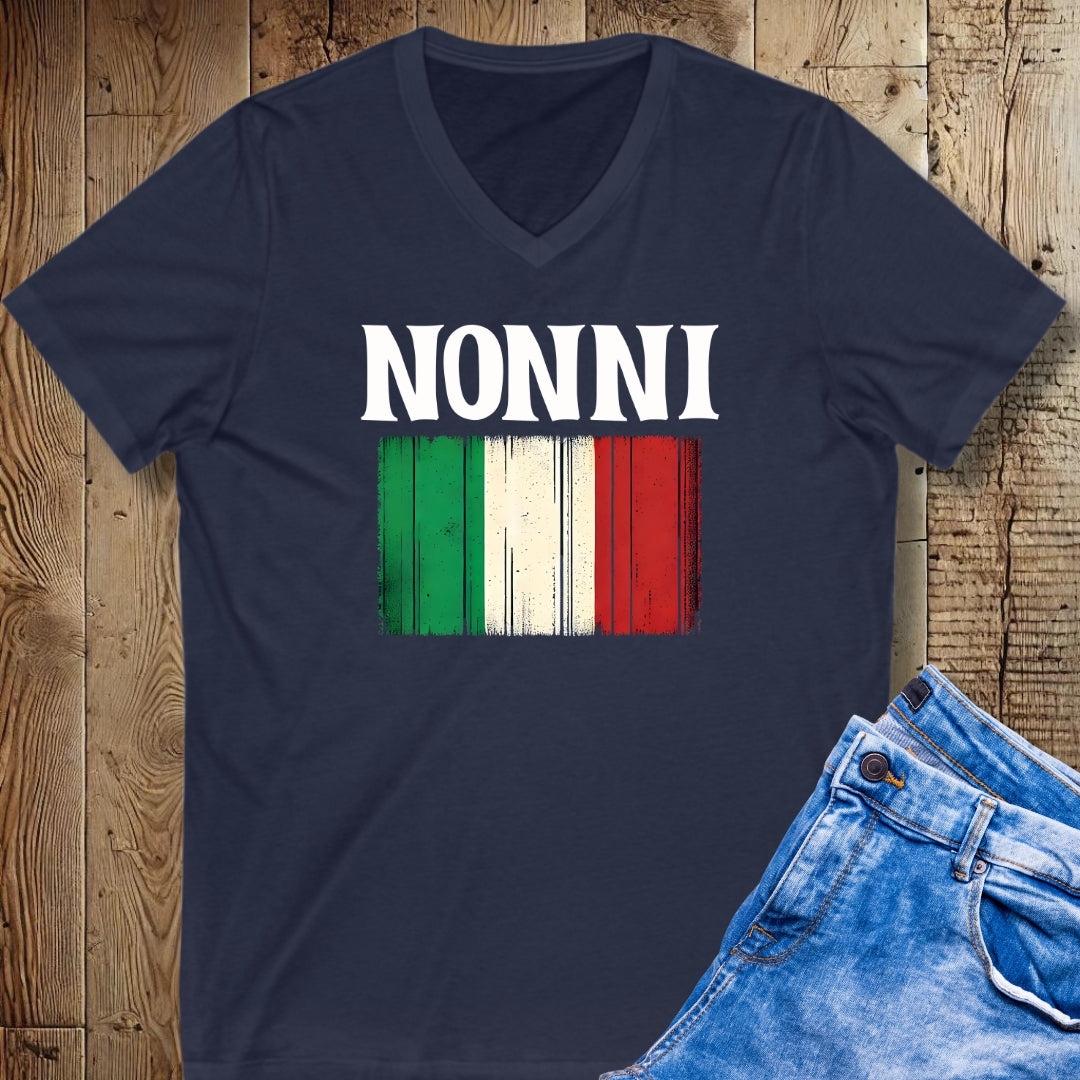Nonni Distresed Italian Flag Short Sleeve V-Neck Tee