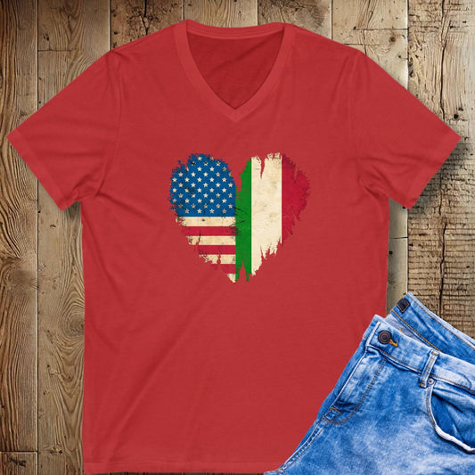 American Flag Italian Heart Short Sleeve V-Neck Tee