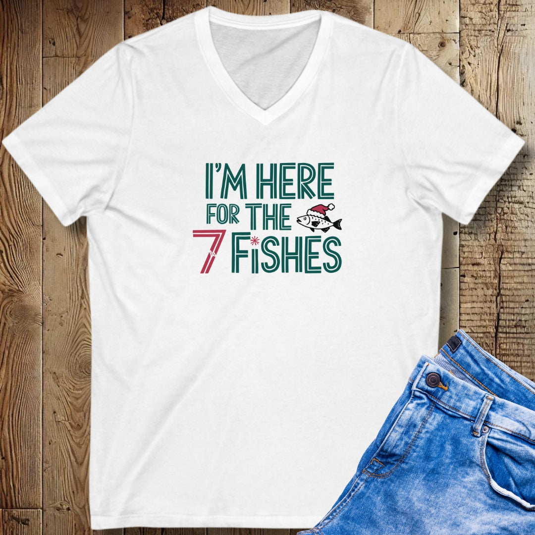 I'm Here for the 7 Seven Fishes Christmas Short Sleeve V-Neck Tee