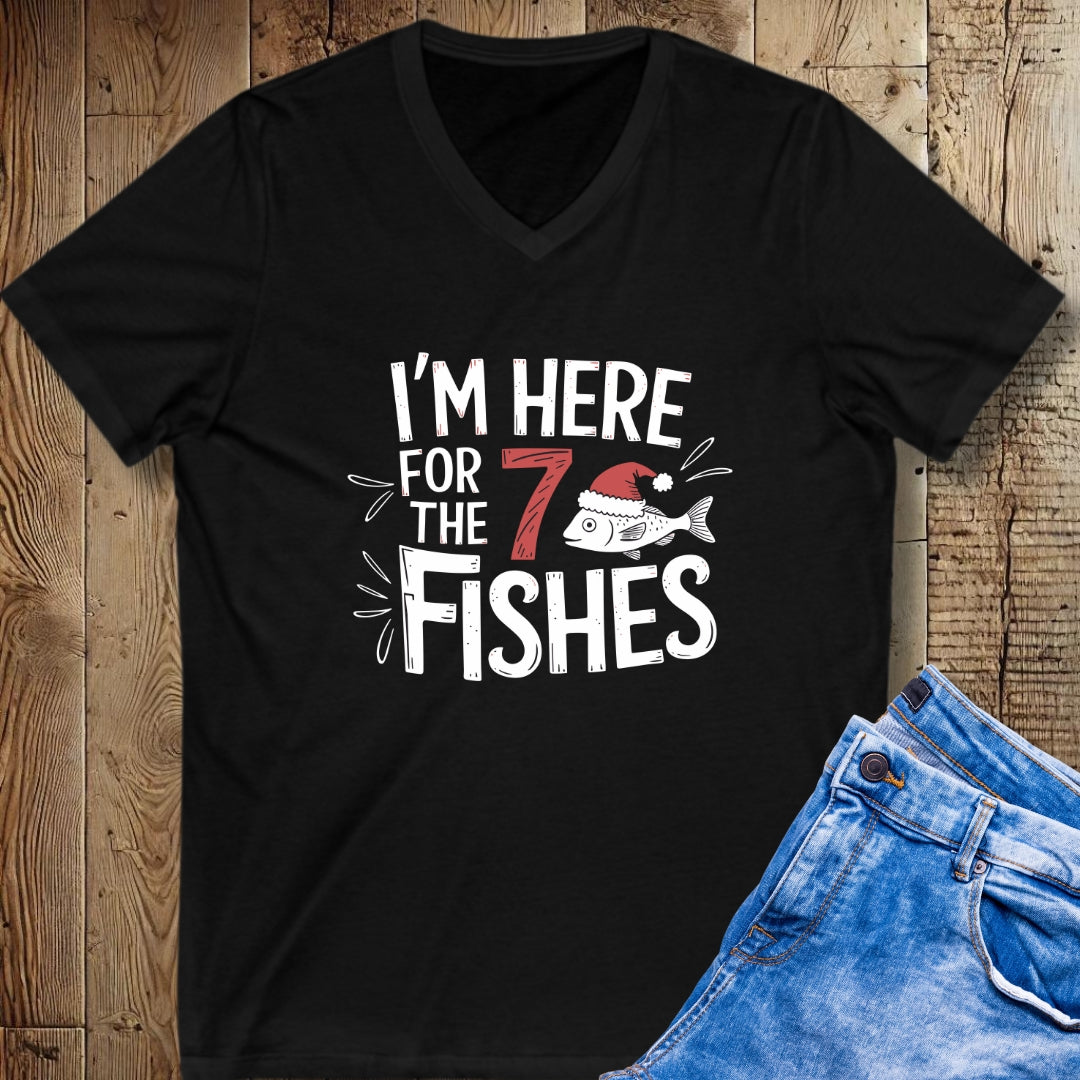 I'm Here for the 7 Seven Fishes Christmas Short Sleeve V-Neck Tee