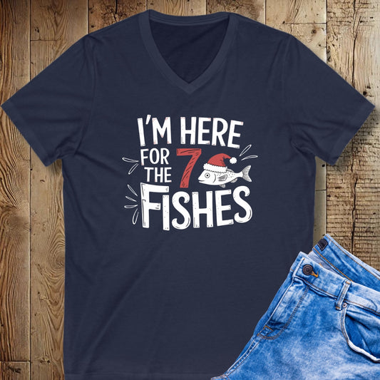 I'm Here for the 7 Seven Fishes Christmas Short Sleeve V-Neck Tee
