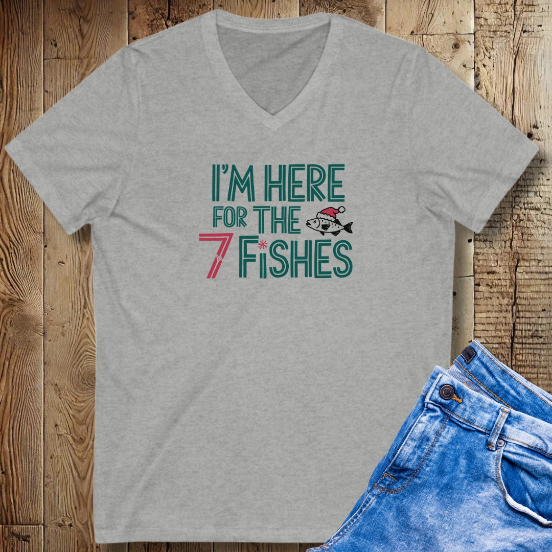 I'm Here for the 7 Seven Fishes Christmas Short Sleeve V-Neck Tee