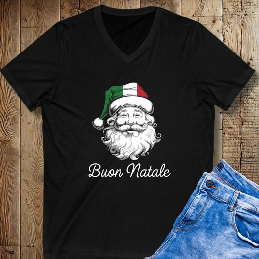 Santa Buon Natale Christmas Short Sleeve V-Neck Tee
