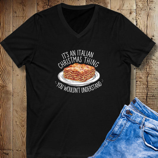 It's an Italian Christmas Thing Lasagna Short Sleeve V-Neck Tee