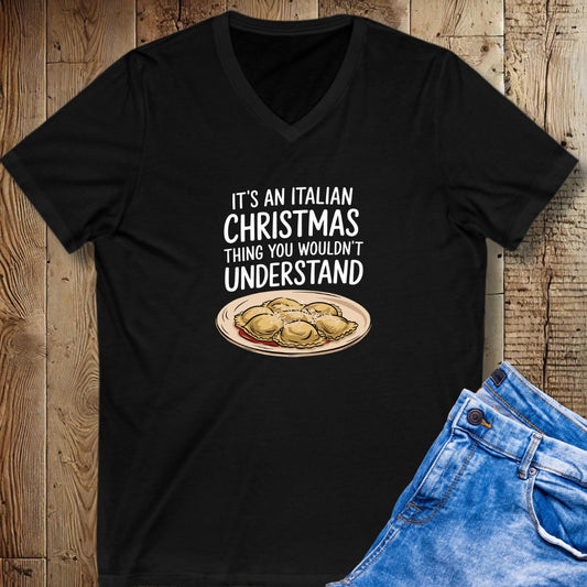 It's an Italian Christmas Thing Ravioli Short Sleeve V-Neck Tee