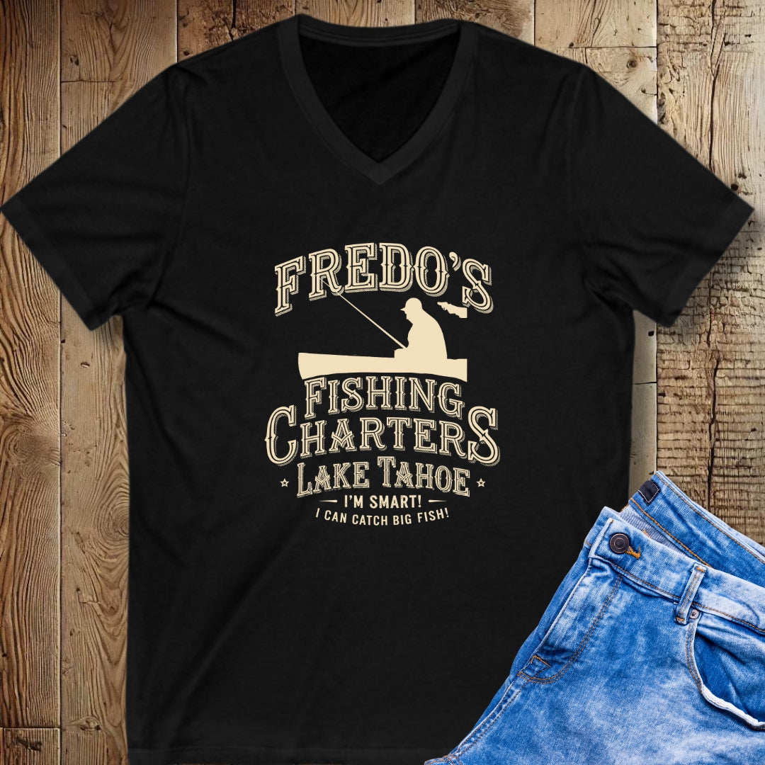 Fredo's Fishing Charters Godfather Short Sleeve V-Neck Tee