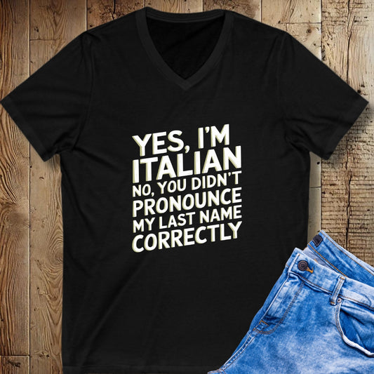 Italian Last Name Short Sleeve V-Neck Tee