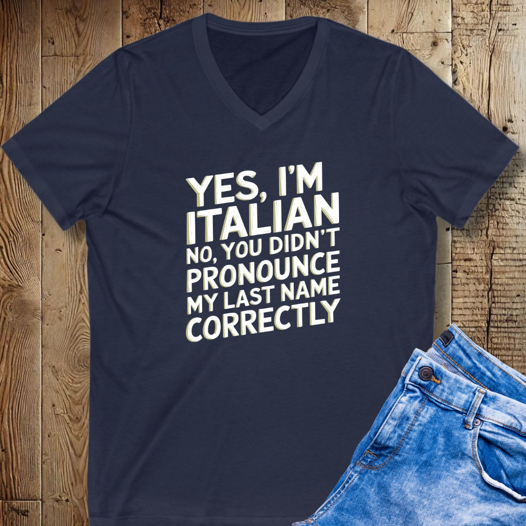 Italian Last Name Short Sleeve V-Neck Tee