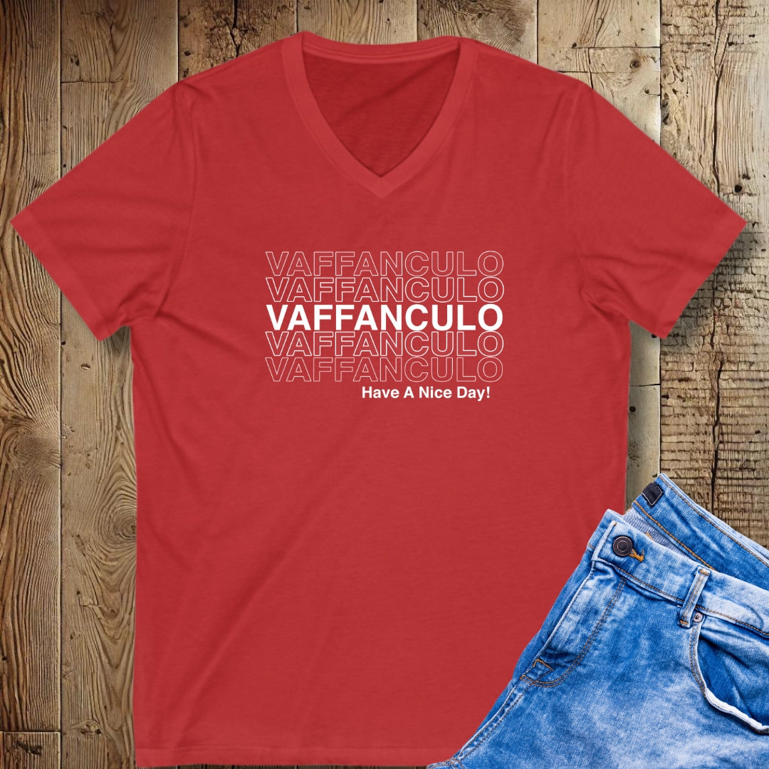 Vaffanculo Means Have A Nice Day Short Sleeve V-Neck Tee