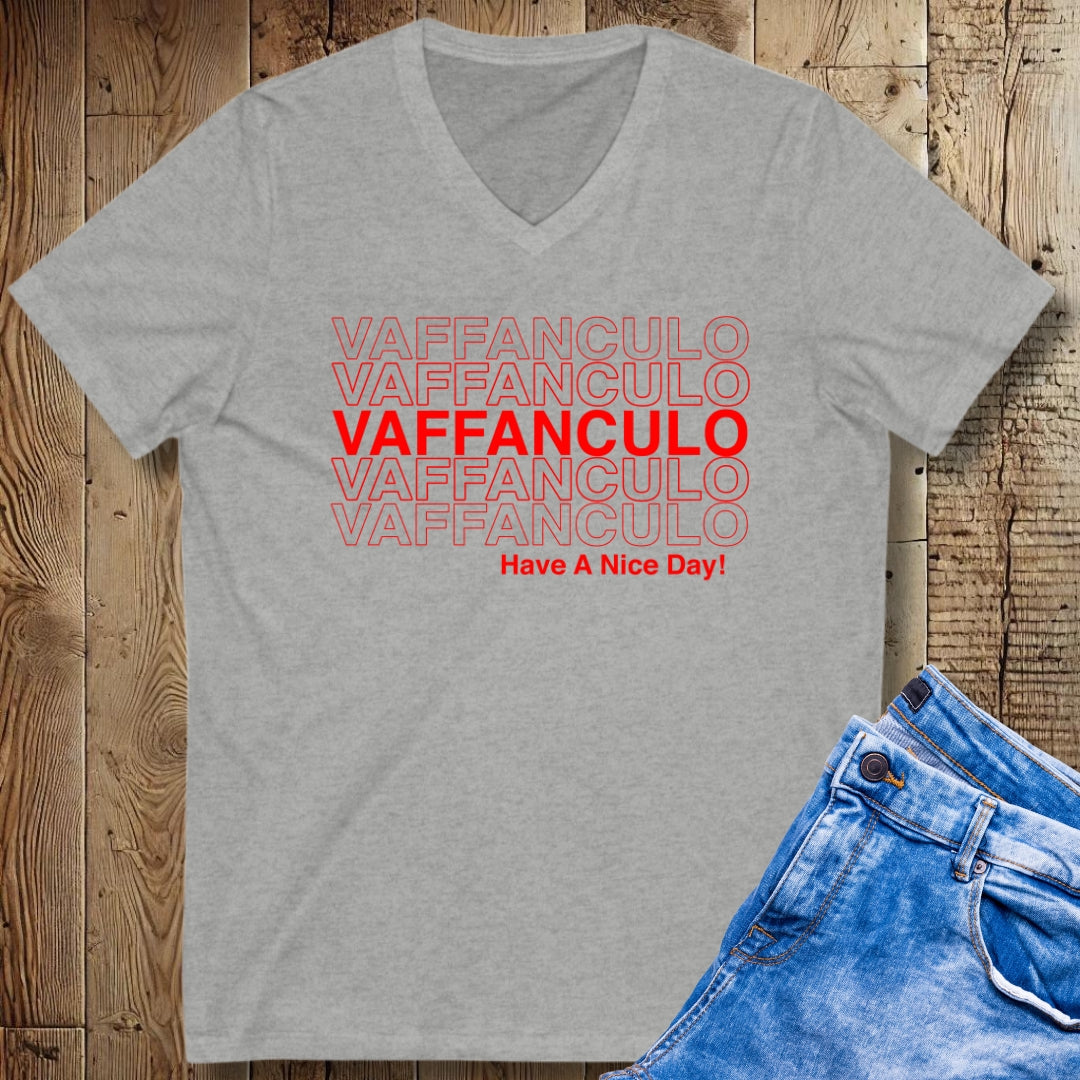 Vaffanculo Means Have A Nice Day Short Sleeve V-Neck Tee