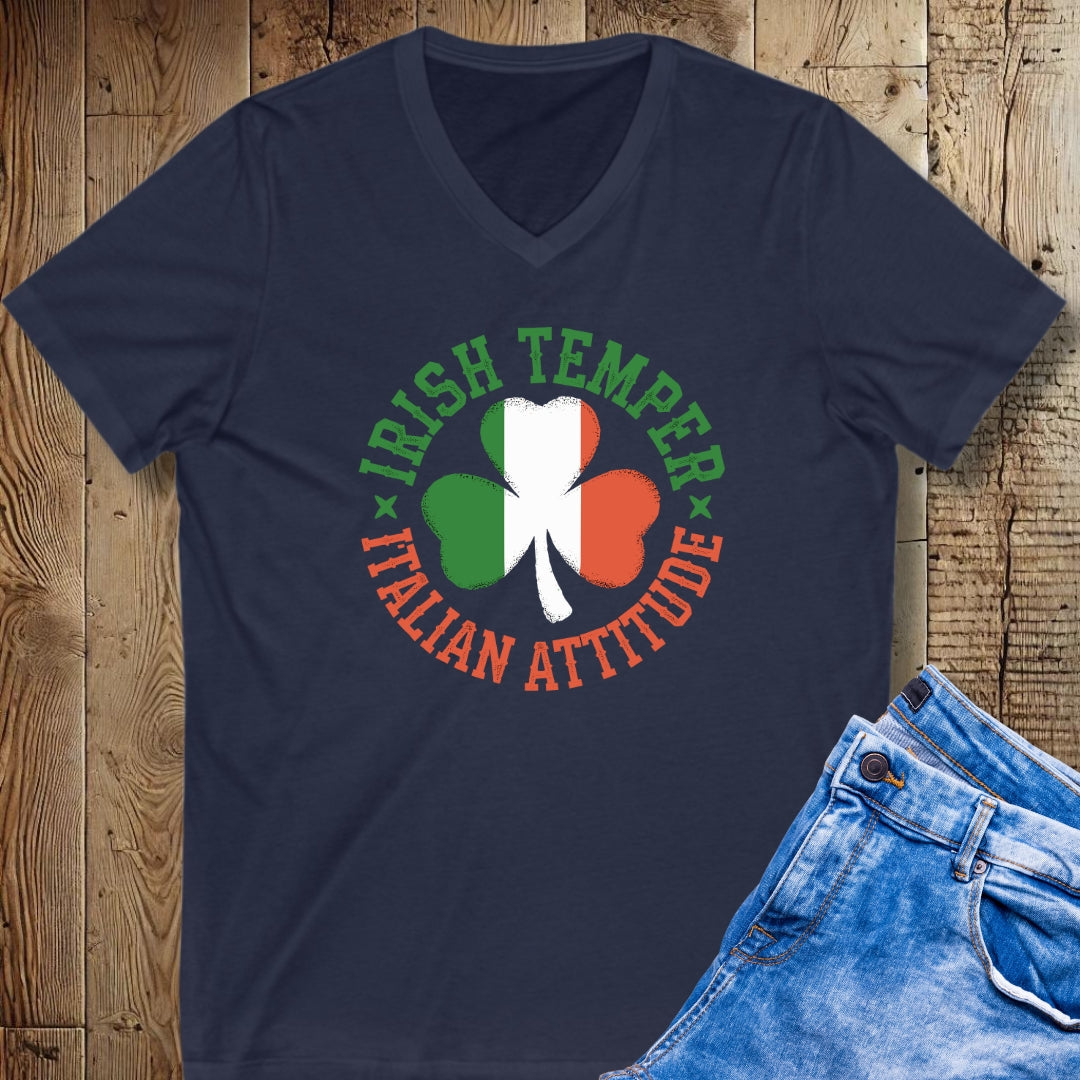Irish Temper Italian Attitude Short Sleeve V-Neck Tee