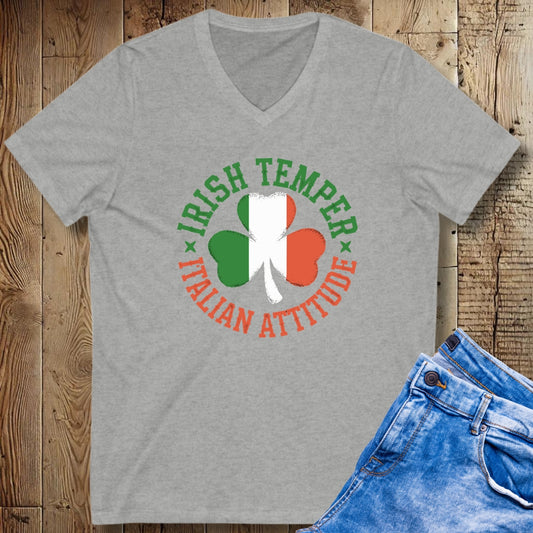 Irish Temper Italian Attitude Short Sleeve V-Neck Tee