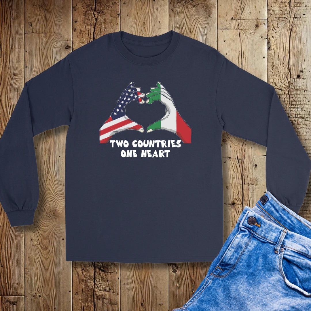 Two Countries One Heart Italian American Flags Unisex Long Sleeve Tee