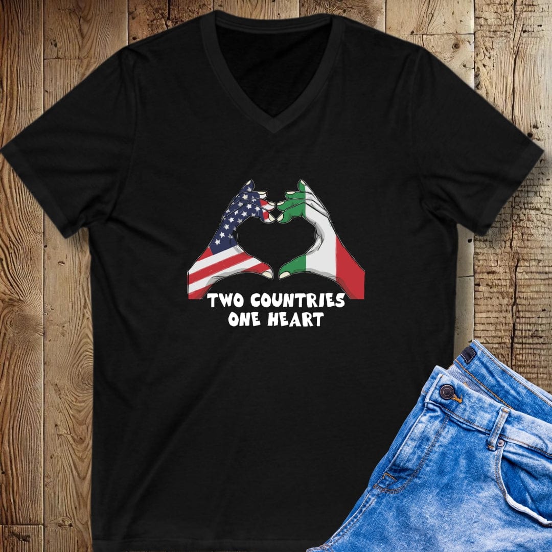 Two Countries One Heart Italian American Flags V-Neck Tee