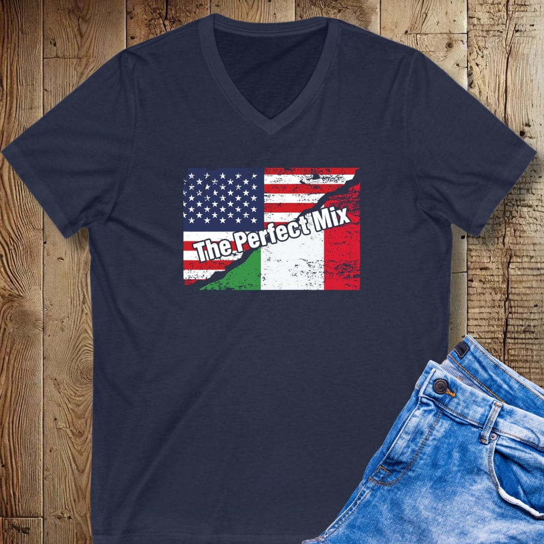 Perfect Mix Italian American Flags V-Neck Tee