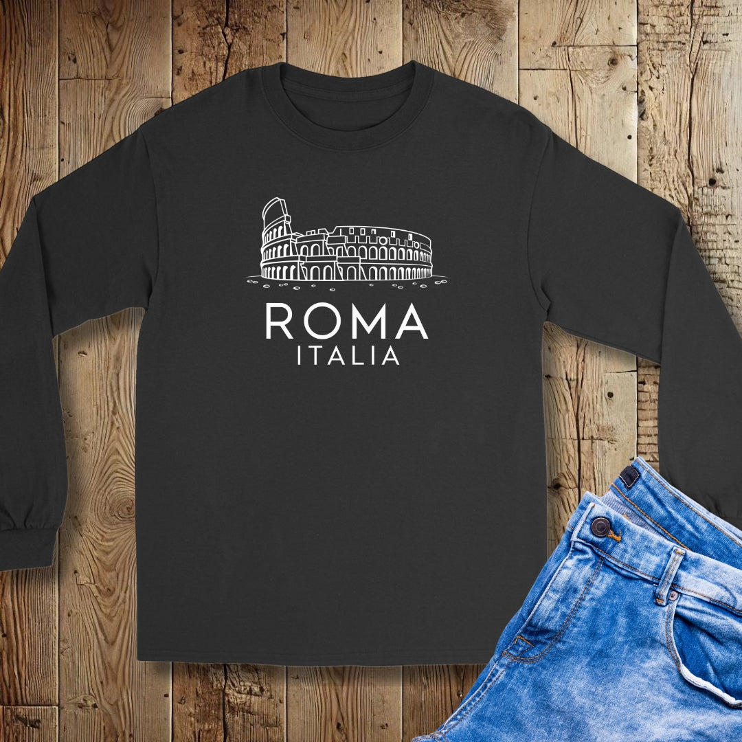 Roma Minimalist Colosseum Line Art Unisex Long Sleeve Tee