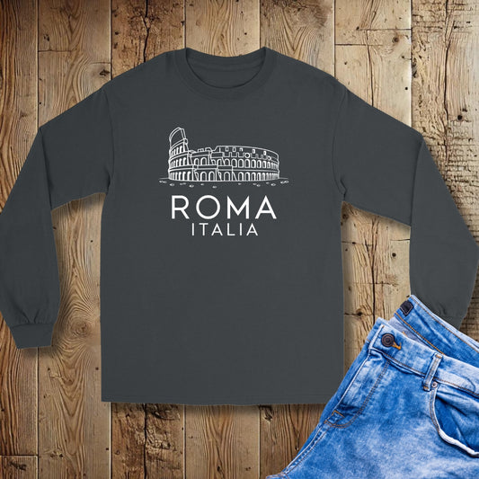 Roma Minimalist Colosseum Line Art Unisex Long Sleeve Tee