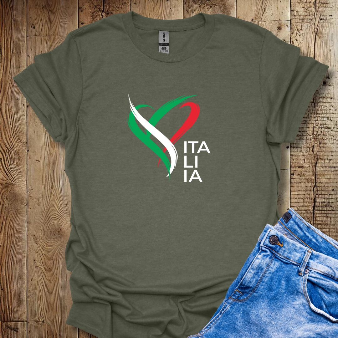 Italia Flag Colors Heart Lightweight Unisex T-shirt