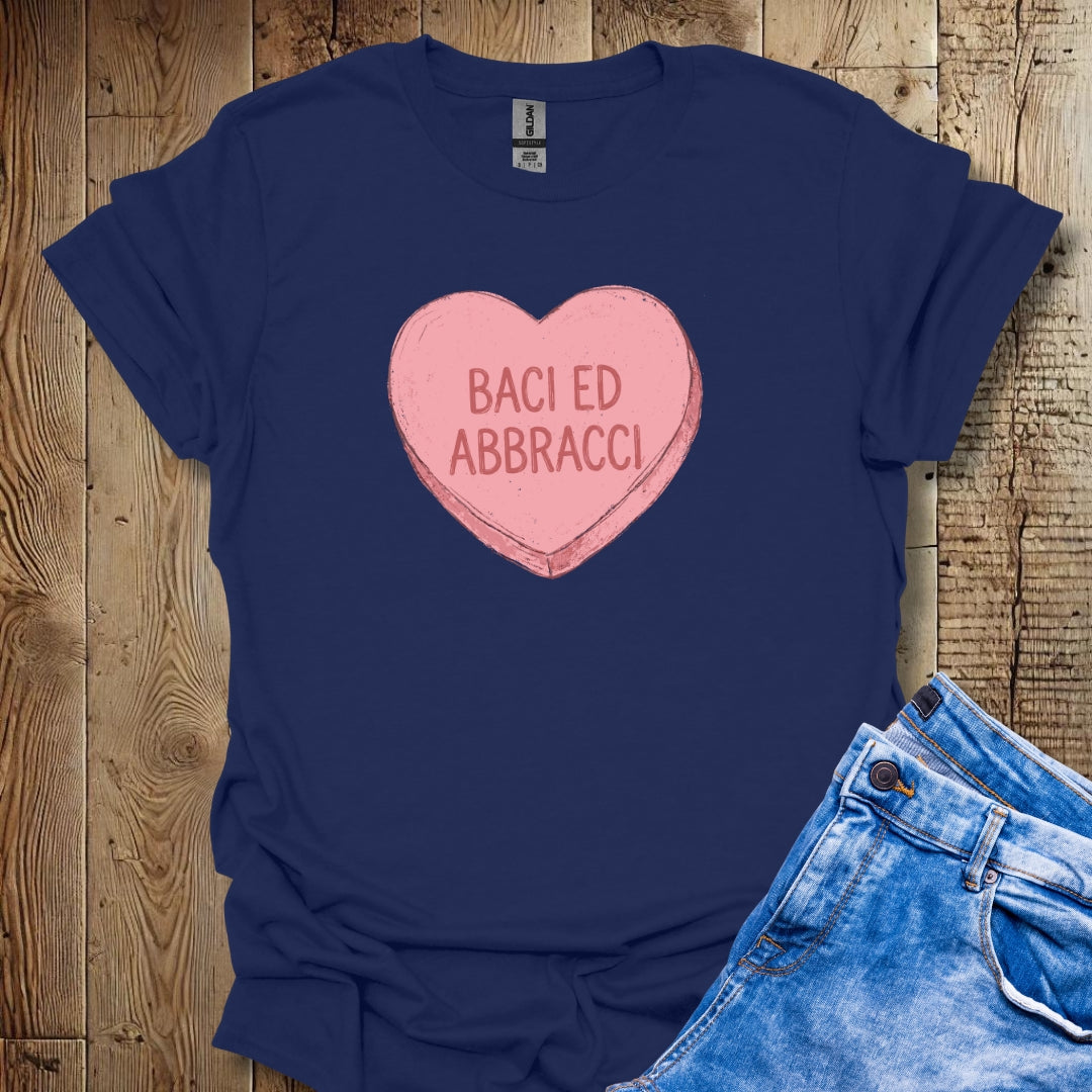 Baci Abbracci Hugs & Kisses Candy Heart Valentine's Day Lightweight Unisex T-shirt