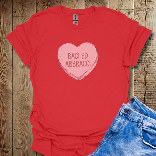 Baci Abbracci Hugs & Kisses Candy Heart Valentine's Day Lightweight Unisex T-shirt