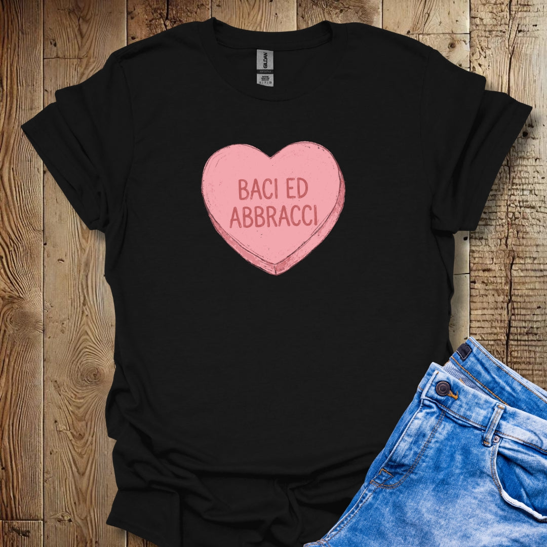 Baci Abbracci Hugs & Kisses Candy Heart Valentine's Day Lightweight Unisex T-shirt