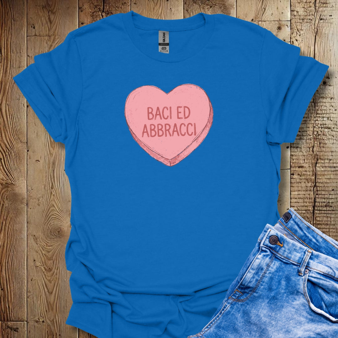 Baci Abbracci Hugs & Kisses Candy Heart Valentine's Day Lightweight Unisex T-shirt