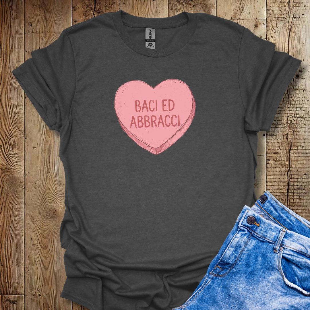 Baci Abbracci Hugs & Kisses Candy Heart Valentine's Day Lightweight Unisex T-shirt