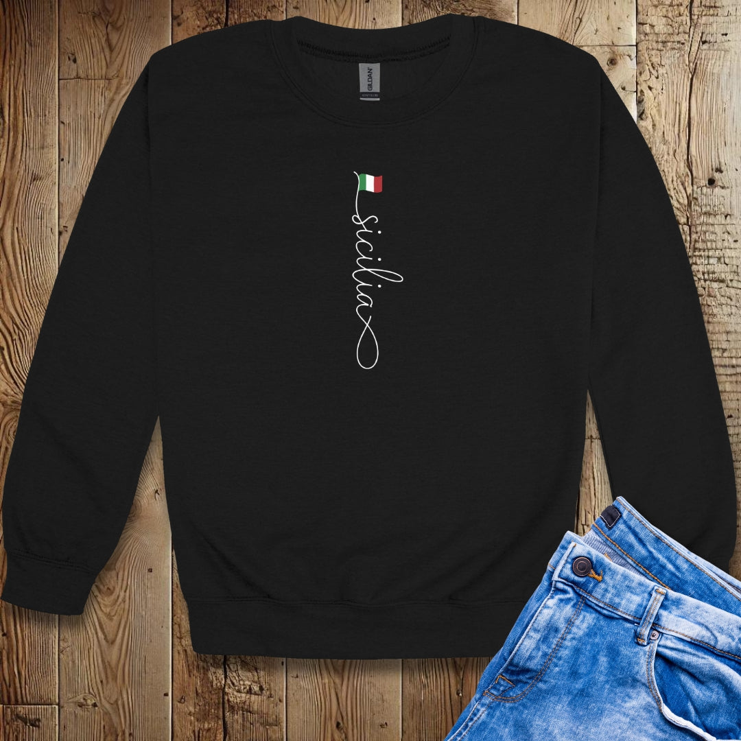 Vertical Sicilia Sicily Italian Flag Unisex Crew Neck Sweatshirt