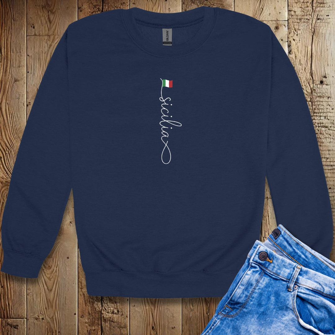 Vertical Sicilia Sicily Italian Flag Unisex Crew Neck Sweatshirt