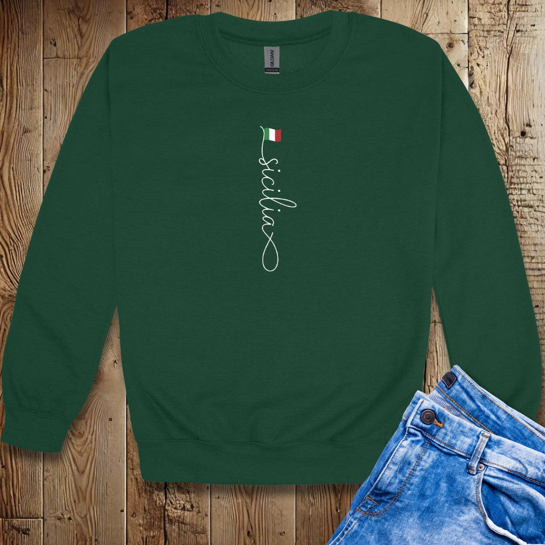 Vertical Sicilia Sicily Italian Flag Unisex Crew Neck Sweatshirt