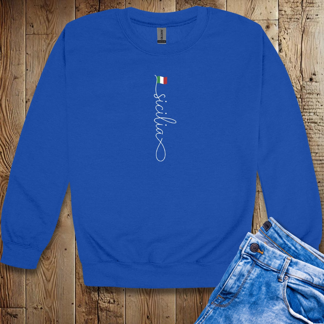 Vertical Sicilia Sicily Italian Flag Unisex Crew Neck Sweatshirt