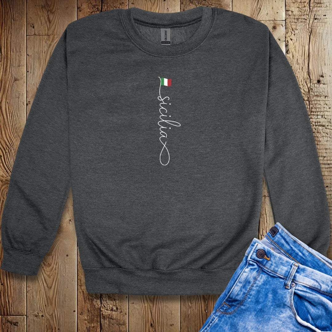 Vertical Sicilia Sicily Italian Flag Unisex Crew Neck Sweatshirt